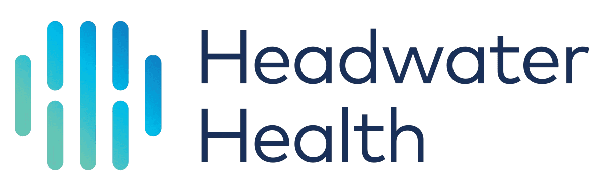 A green background with the words headway health written in blue.